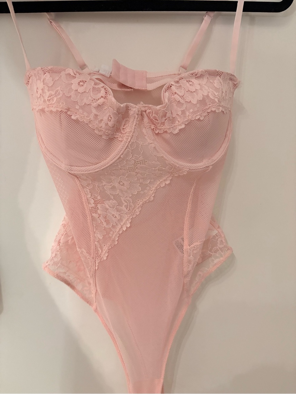 Garage Pink Lace Mesh Underwire Bodysuit